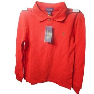 Polo Ralph Lauren Boys Orange Long-Sleeve Polo Shirt Size 7 With Green Pony Logo